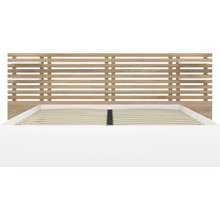 Lit deux places de 160 x 200 cm avec rangements et tablettes de chevet