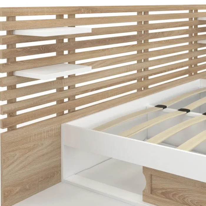 Lit deux places de 160 x 200 cm avec rangements et tablettes de chevet