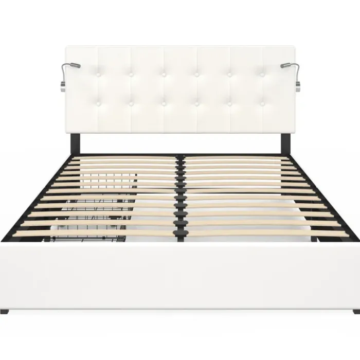 Lit double 140 x 190 avec liseuses et 2 tiroirs sur roulettes