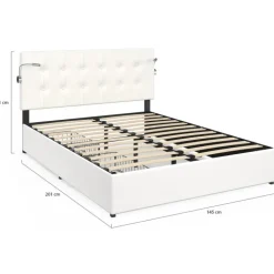 Lit double 140 x 190 avec liseuses et 2 tiroirs sur roulettes