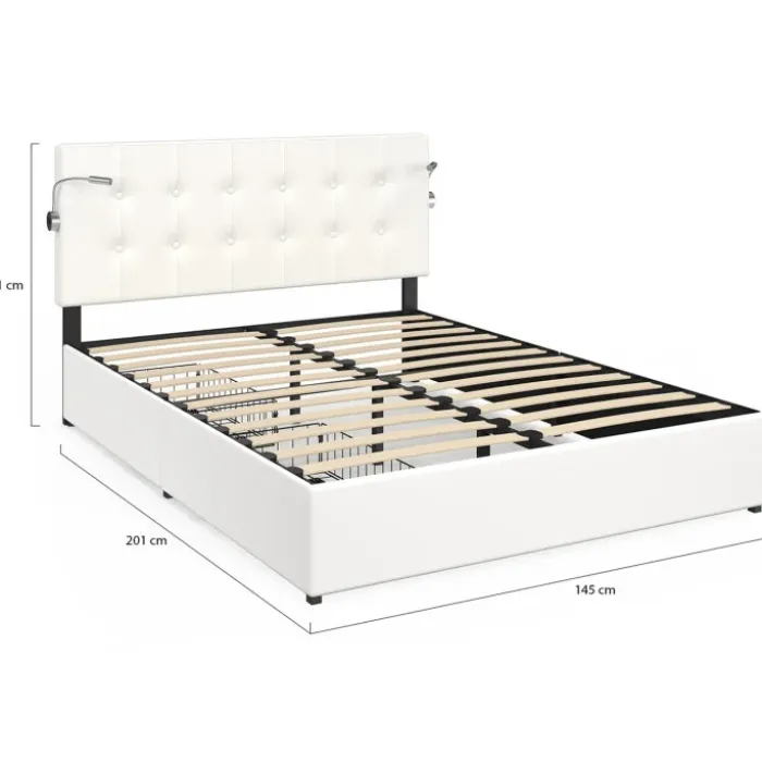 Lit double 140 x 190 avec liseuses et 2 tiroirs sur roulettes