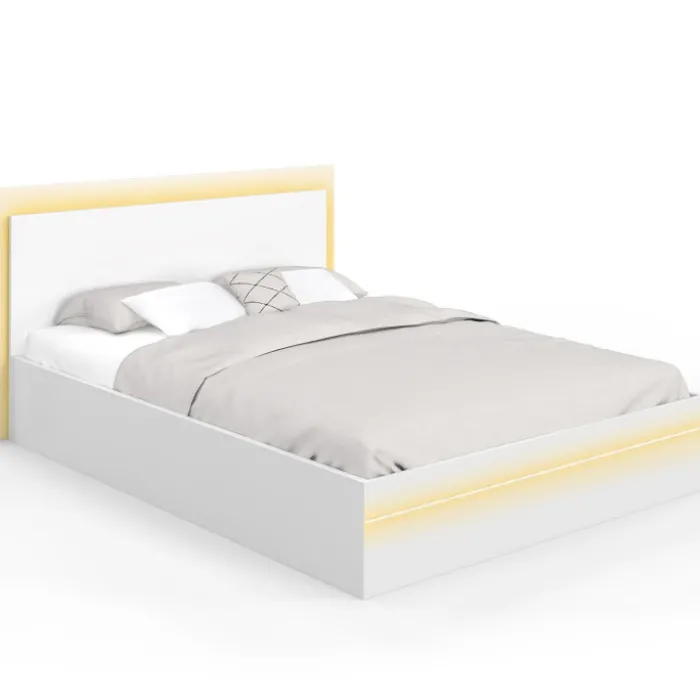 Lit double 140 x 190 cm avec sommier et LED intégrées blanc