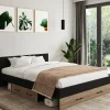 Lit double avec rangement 140x190 cm avec tête de lit hêtre et noir