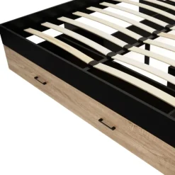 Lit double avec rangement 140x190 cm avec tête de lit hêtre et noir