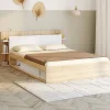 Lit double avec rangements, sommier et tête de lit 140 x 190 cm bois et blanc