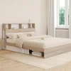 Lit double avec rangements + tête de lit et sommier 160 x 200 cm hêtre et blanc