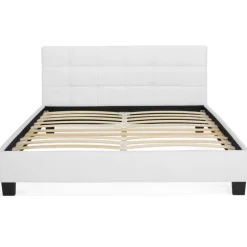 Lit double avec sommier PVC blanc 160x200cm