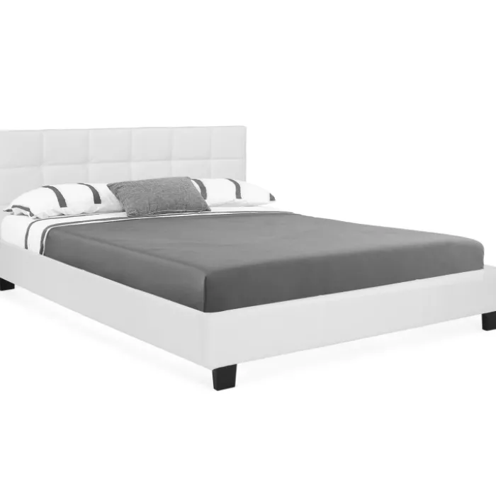 Lit double avec sommier PVC blanc 160x200cm
