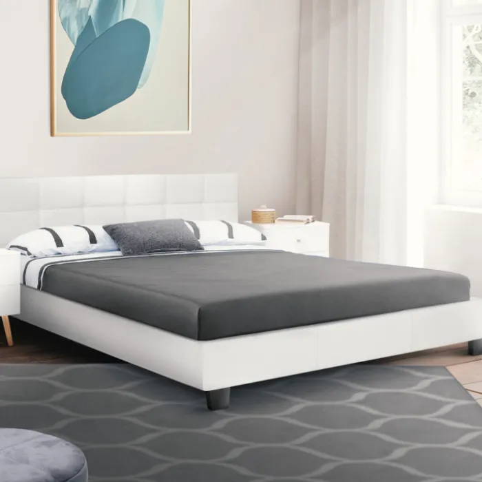 Lit double avec sommier PVC blanc 160x200cm