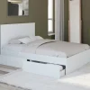 Lit double blanc 4 tiroirs sur roulettes avec tête de lit
