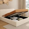Lit double coffre de 140 x 190 cm en tissu bouclette avec des rangements XL, une tête de lit et un sommier