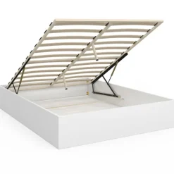 Lit double coffre 140x190 cm avec sommier blanc