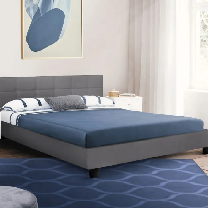 Lit double gris anthracite 140x190 cm avec tête de lit