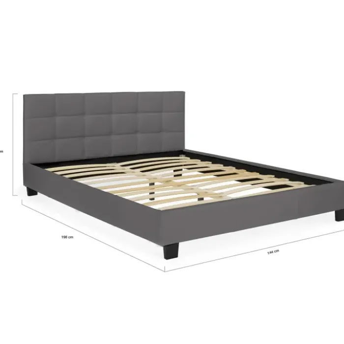 Lit double gris anthracite 140x190 cm avec tête de lit