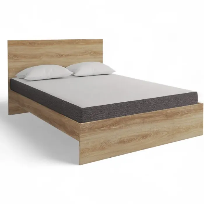 Lit double 140x190 avec sommier hêtre + matelas à mémoire de forme