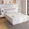 Lit double 140x190 blanc avec tête de lit et chevets