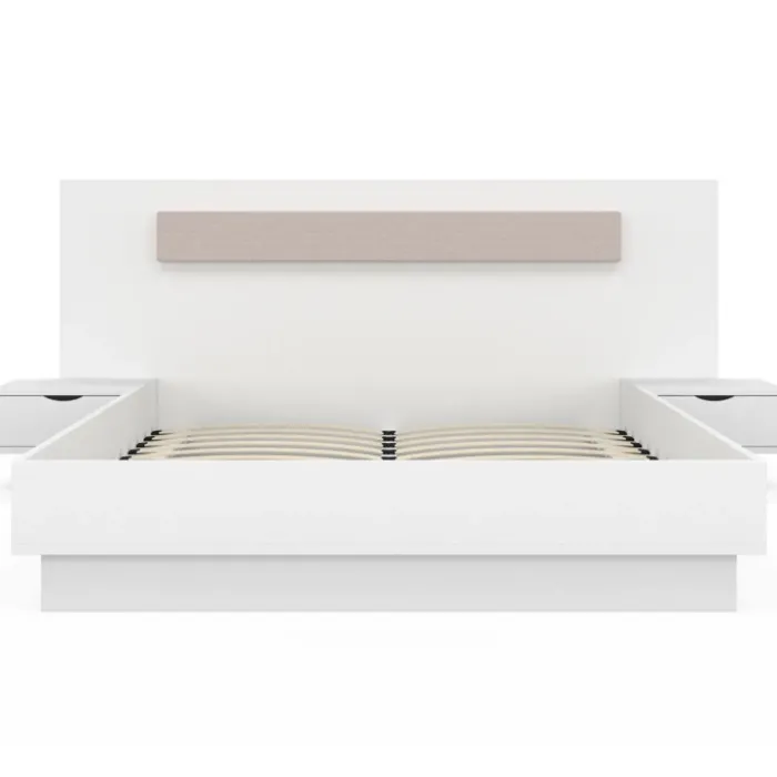 Lit double 140x190 blanc avec tête de lit et chevets