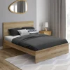 Lit double 140x190 cm avec sommier et tête de lit en bois