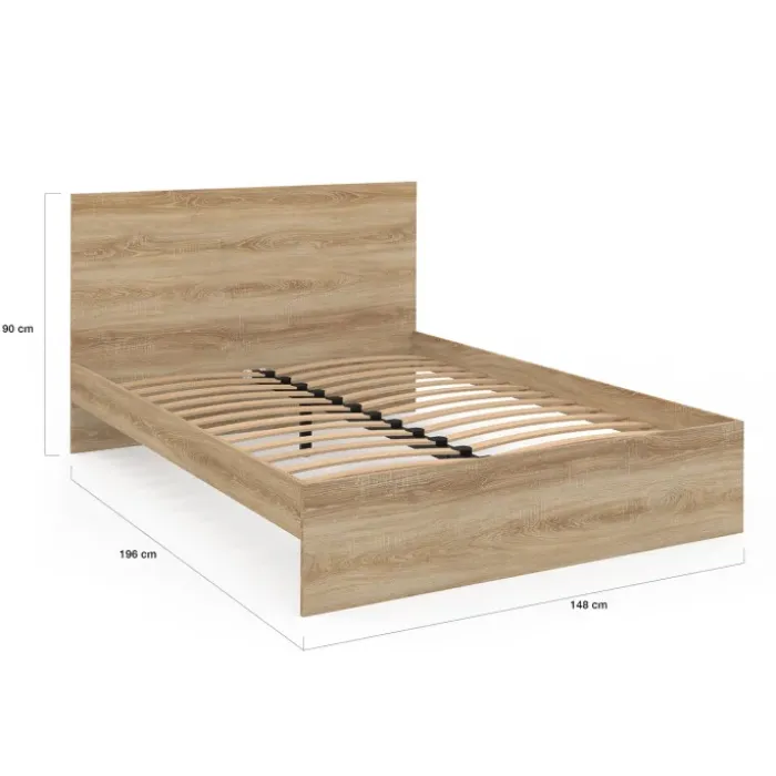 Lit double 140x190 cm avec sommier et tête de lit en bois