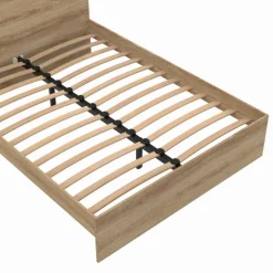 Lit double 140x190 cm avec sommier et tête de lit en bois