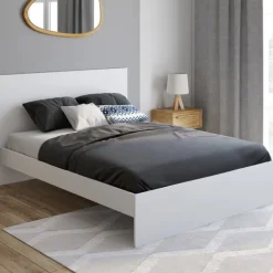 Lit double 140x190 cm avec tête de lit et sommier blanc