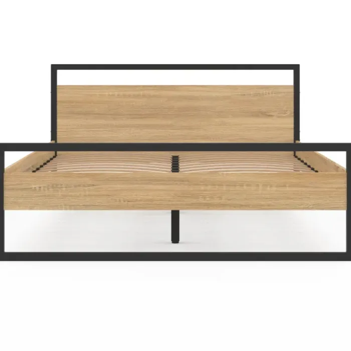 Lit double 140x190 cm style industriel avec sommier