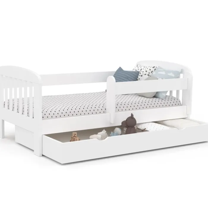 Lit enfant blanc avec tiroir de rangement sommier et barrières