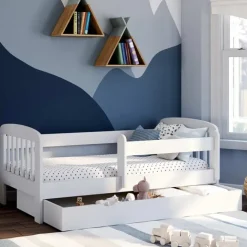 Lit enfant blanc avec tiroir de rangement sommier et barrières