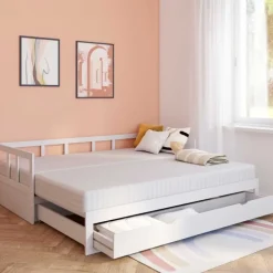 Lit gigogne transformable en lit 2 places blanc