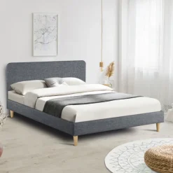 Lit scandinave 140x190 cm gris
