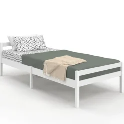 Lit simple 90 x 190 cm avec sommier bois blanc