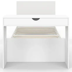 Lit simple blanc 90 x 190 cm avec rangements, sommier, tête de lit et bureau
