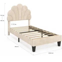 Lit simple coquillage 90 x 190 cm avec sommier velours beige
