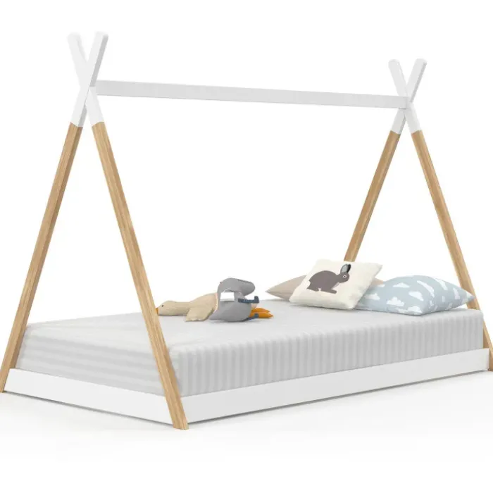 Lit tipi enfant sommier bois et blanc