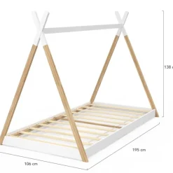 Lit tipi enfant sommier bois et blanc
