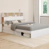 Lit 140x190 avec rangements blanc et hêtre et tête de lit