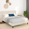 Lit 140x190 cm avec tête de lit et sommier en velours beige
