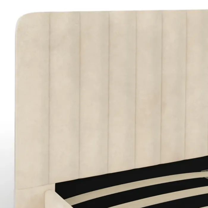 Lit 140x190 cm avec tête de lit et sommier en velours beige