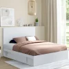 Lit 140x190 cm blanc avec rangements, tête de lit et sommier
