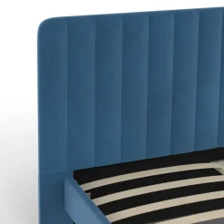 Lit 140x190 cm velours bleu avec tête de lit et sommier