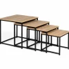 Lot 4 tables basses gigognes bois métal industrielles 35/40/45/50 cm