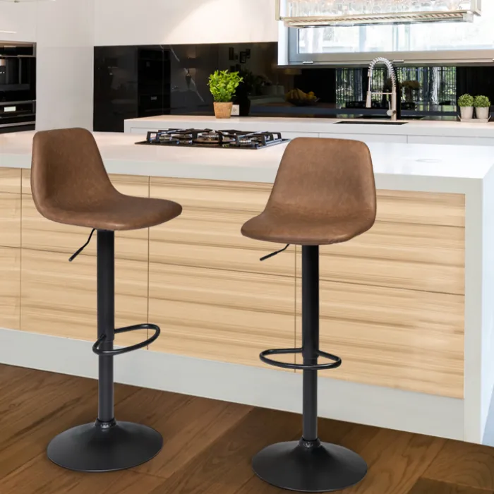 Lot 2 tabourets de bar marron vintage réglables