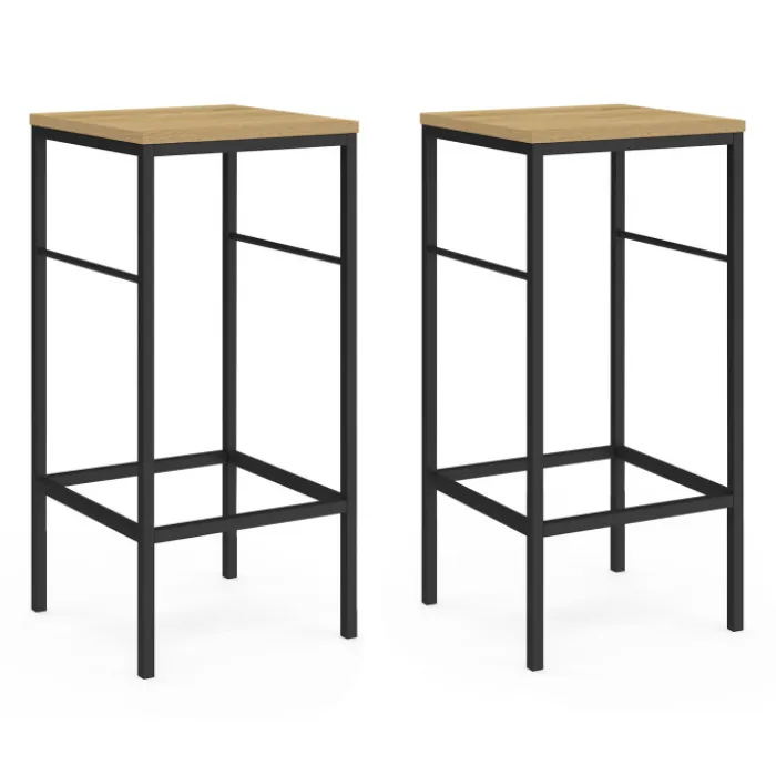 Lot 2 tabourets de bar style industriel bois et métal
