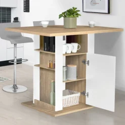 Îlot central bois blanc et imitation hêtre 110 cm