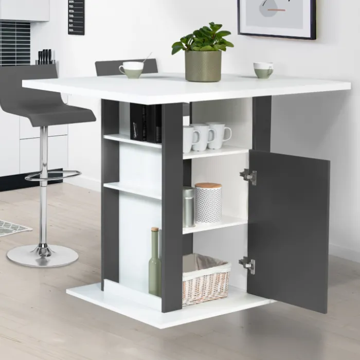 Îlot central bois blanc et gris 110 cm