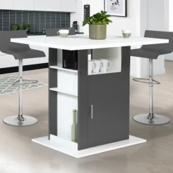 Îlot central bois blanc et gris 110 cm
