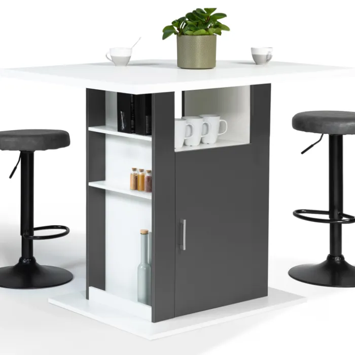 Îlot central bois blanc et gris 110 cm