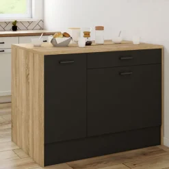 Îlot central bois et noir avec une grande capacité de rangement