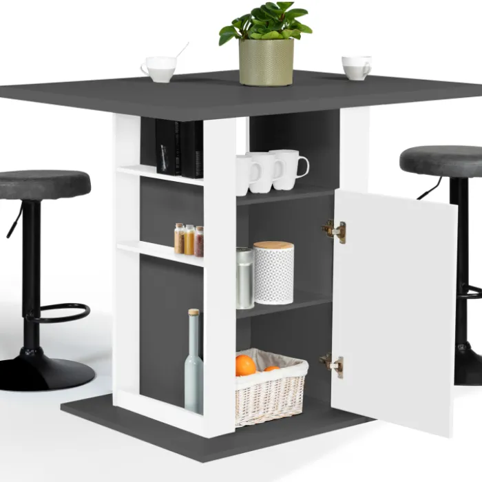 Îlot central cuisine bois gris et blanc 110 cm
