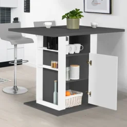 Îlot central cuisine bois gris et blanc 110 cm
